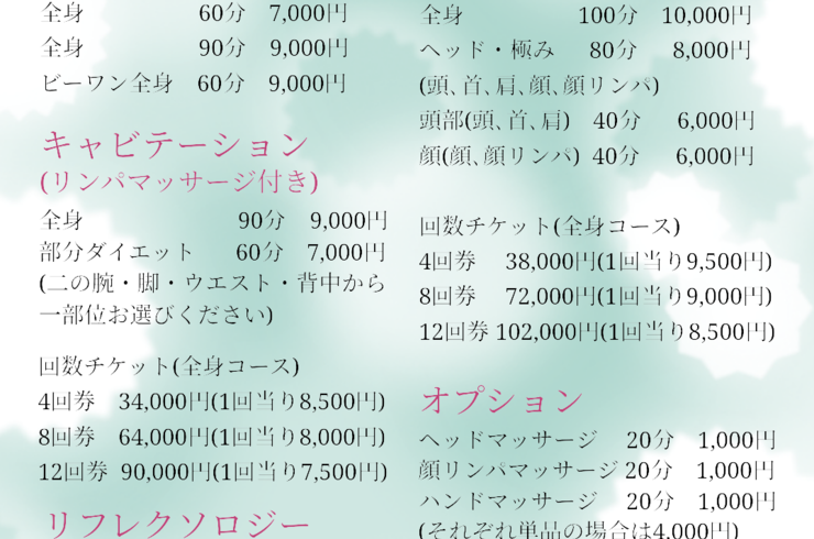 リンパ　筋膜　キャビテーション　マッサージ　占い　ヘッド